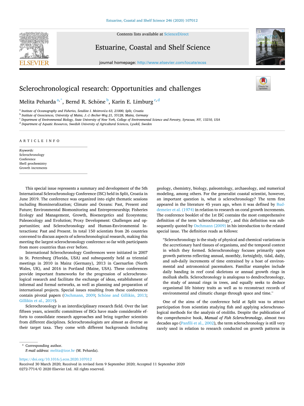 Sclerochronological Research: Opportunities and Challenges