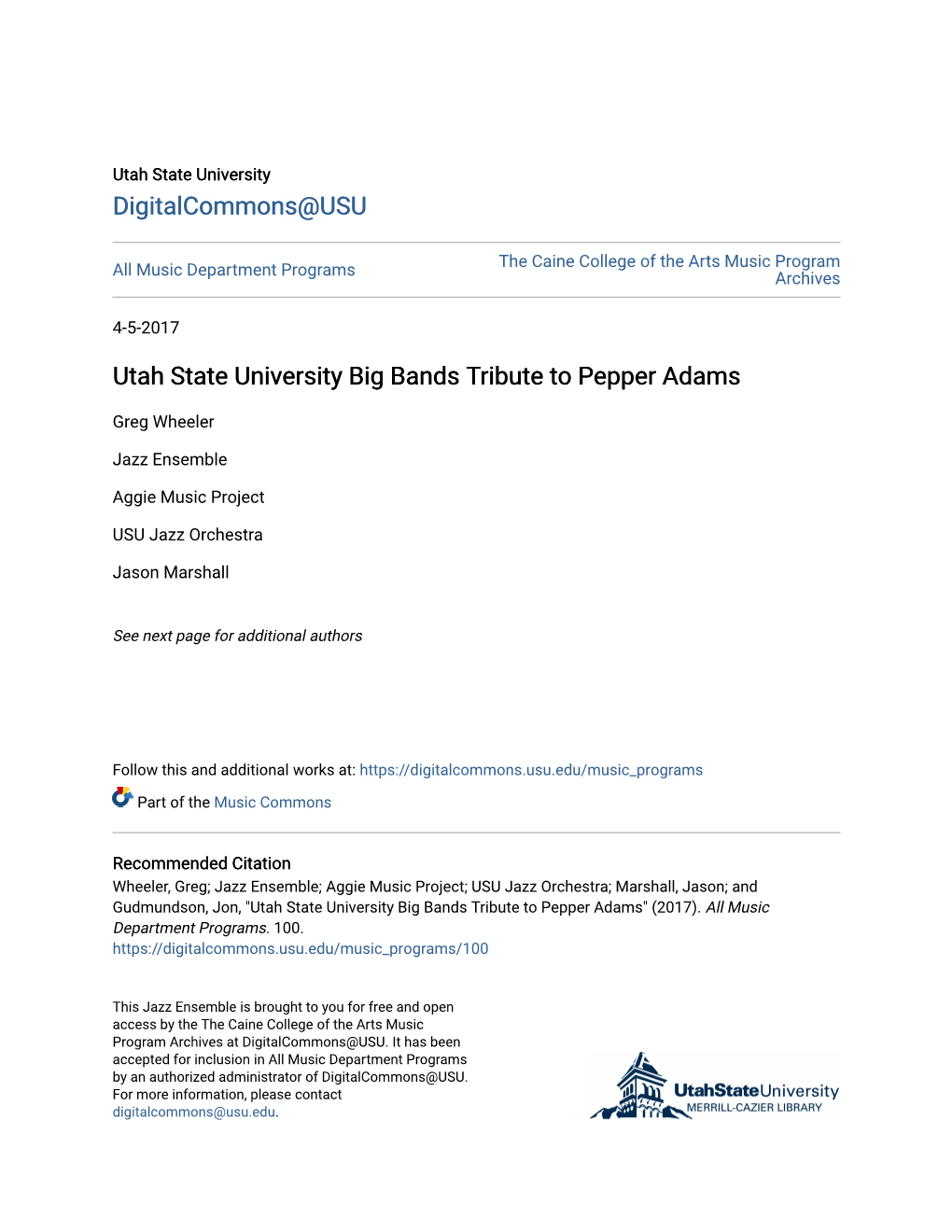 Utah State University Big Bands Tribute to Pepper Adams