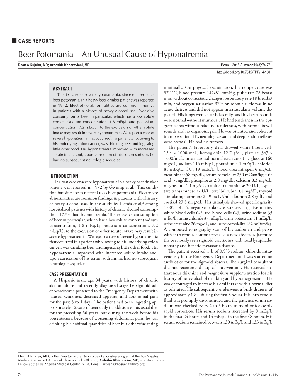 Beer Potomania—An Unusual Cause of Hyponatremia