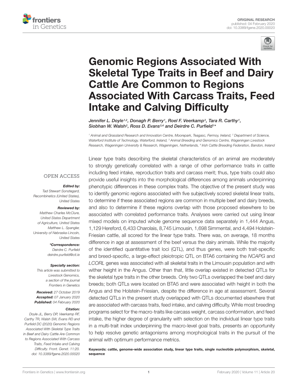 Genomic Regions Associated with Skeletal Type Traits in Beef and Dairy Cattle Are Common to Regions Associated with Carcass Traits, Feed Intake and Calving Difﬁculty