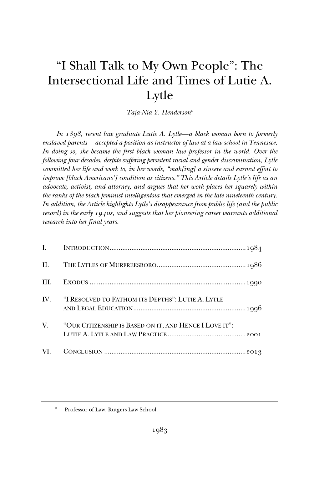 The Intersectional Life and Times of Lutie A. Lytle