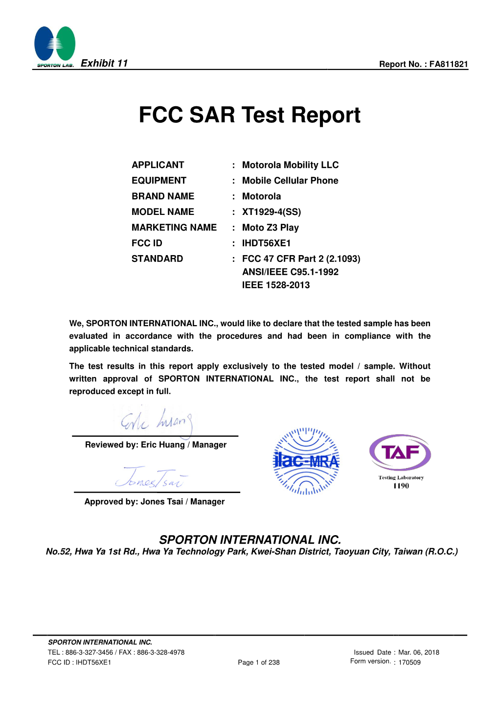 FCC SAR Test Report