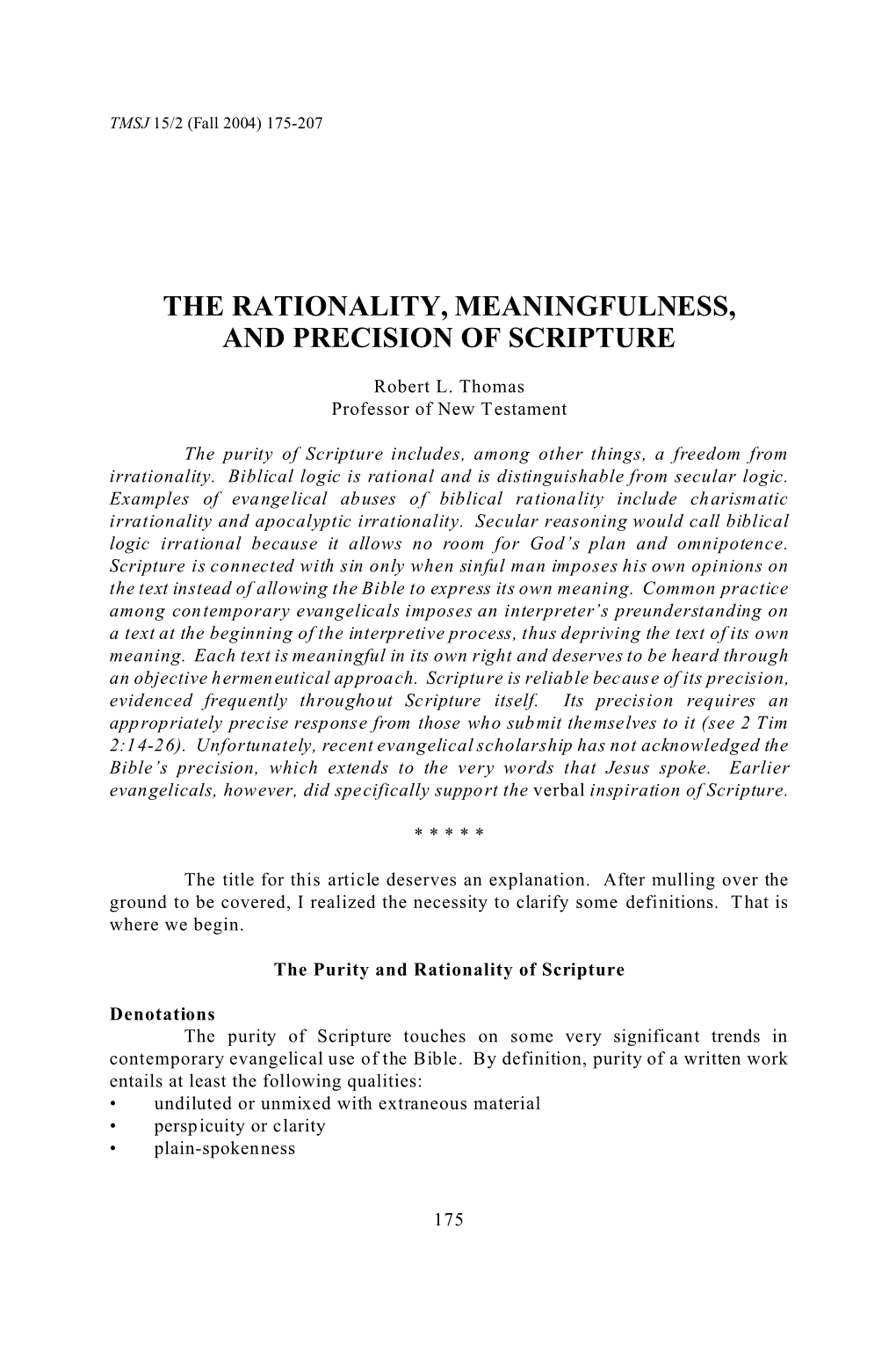 The Rationality, Meaningfulness, and Precision of Scripture