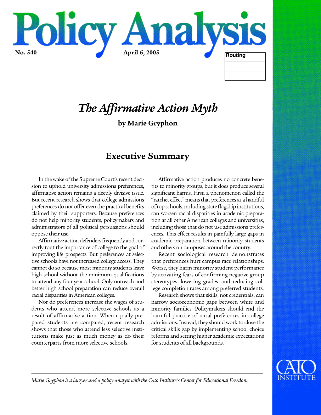 The Affirmative Action Myth by Marie Gryphon