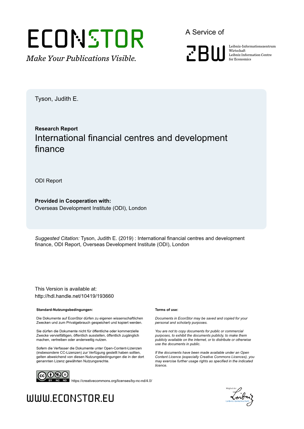 International Financial Centres and Development Finance