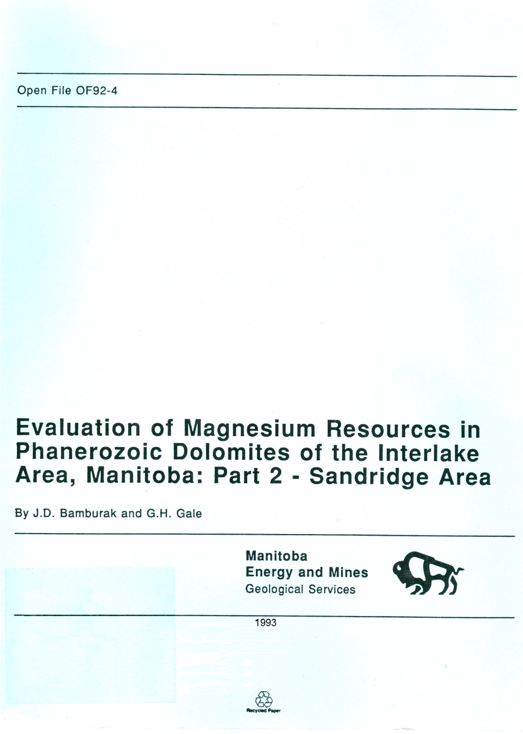 Open File Report OF92-4: Evaluation of Magnesium Resources In