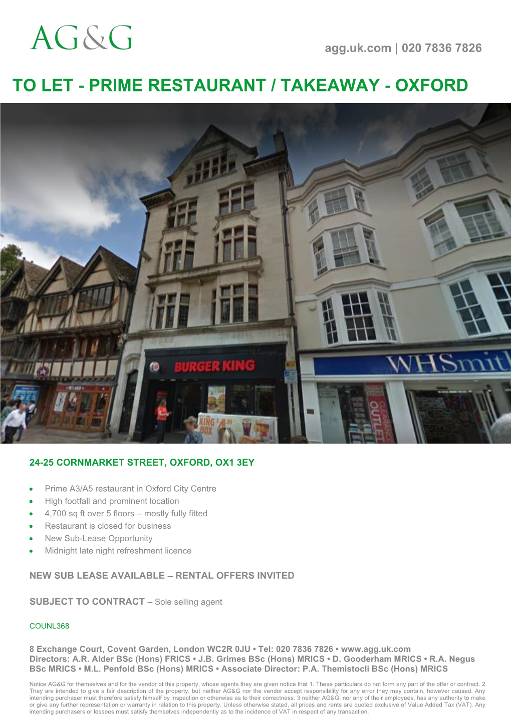 To Let - Prime Restaurant / Takeaway - Oxford