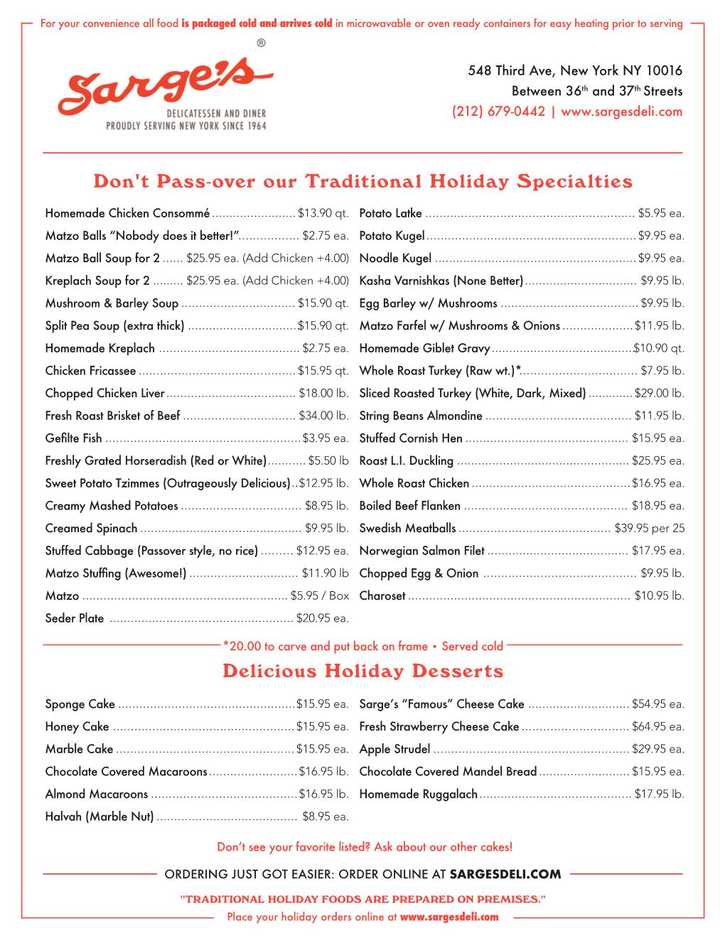 Don't Pass-Over Our Traditional Holiday Specialties Delicious