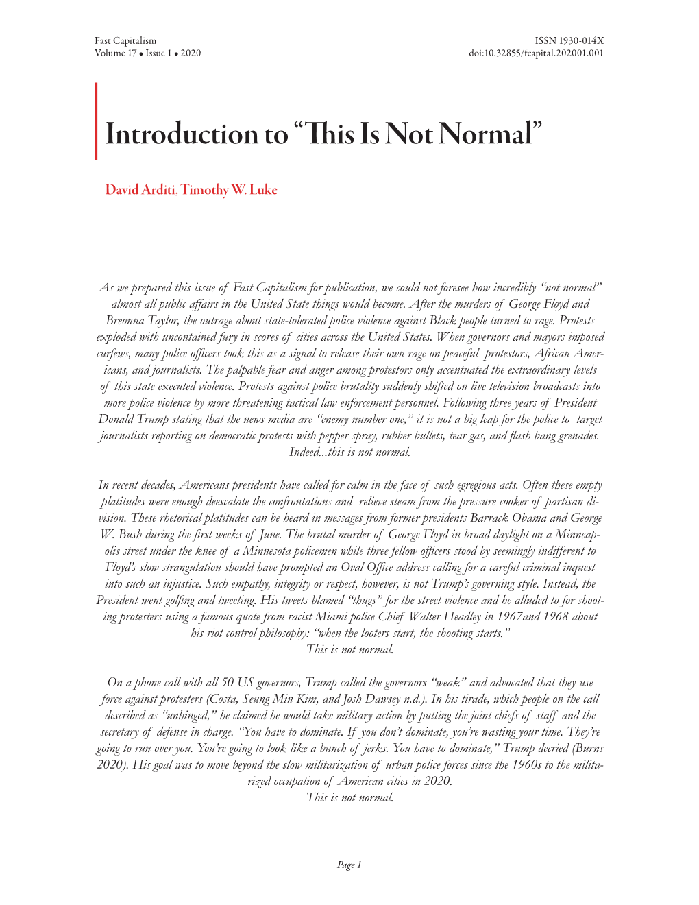 Introduction to “This Is Not Normal”