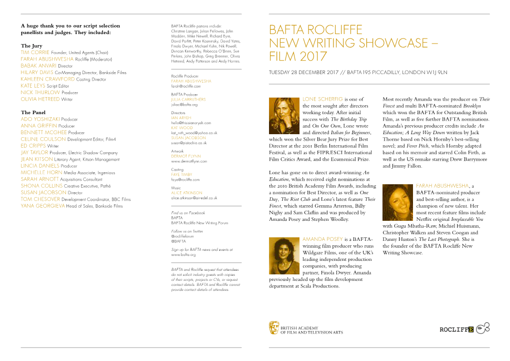 Bafta Rocliffe New Writing Showcase – Film 2017