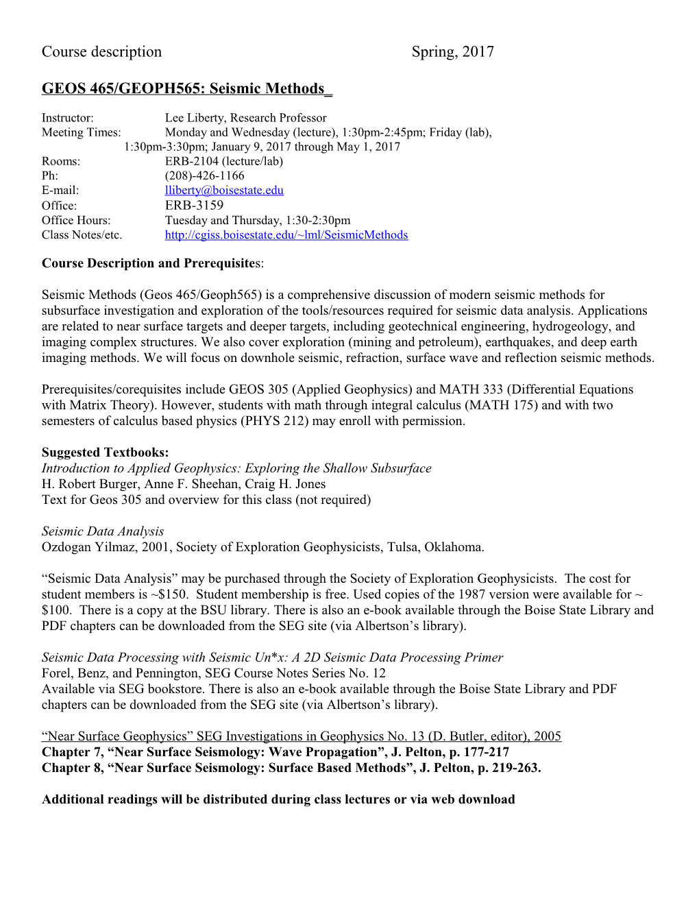 GEOS 465/GEOPH565: Seismic Methods