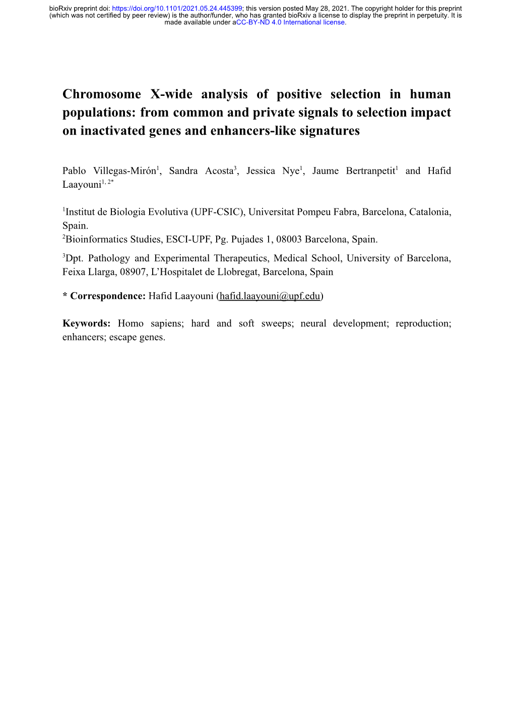 Chromosome X-Wide Analysis of Positive Selection in Human