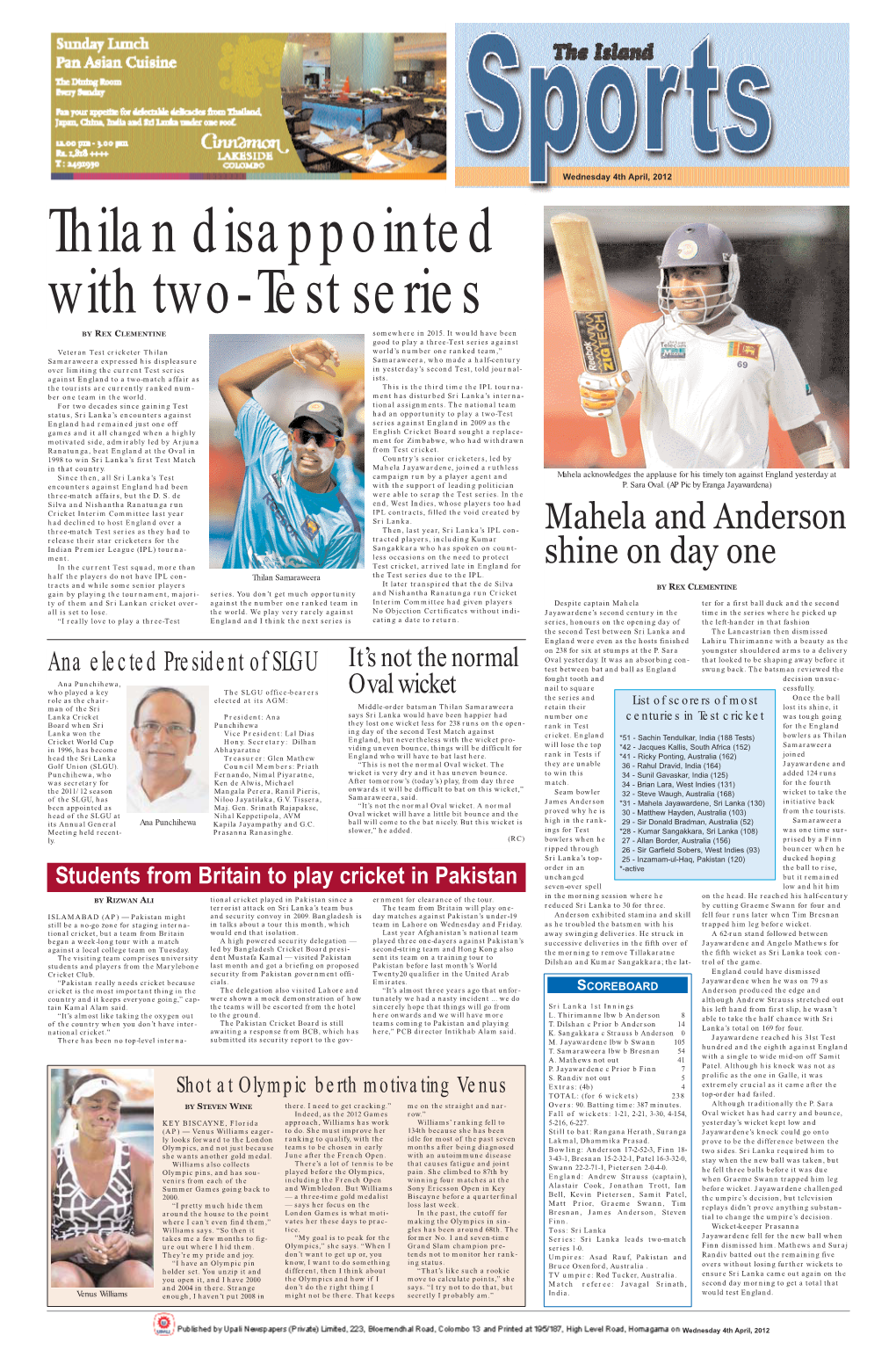 Mahela and Anderson Shine on Day