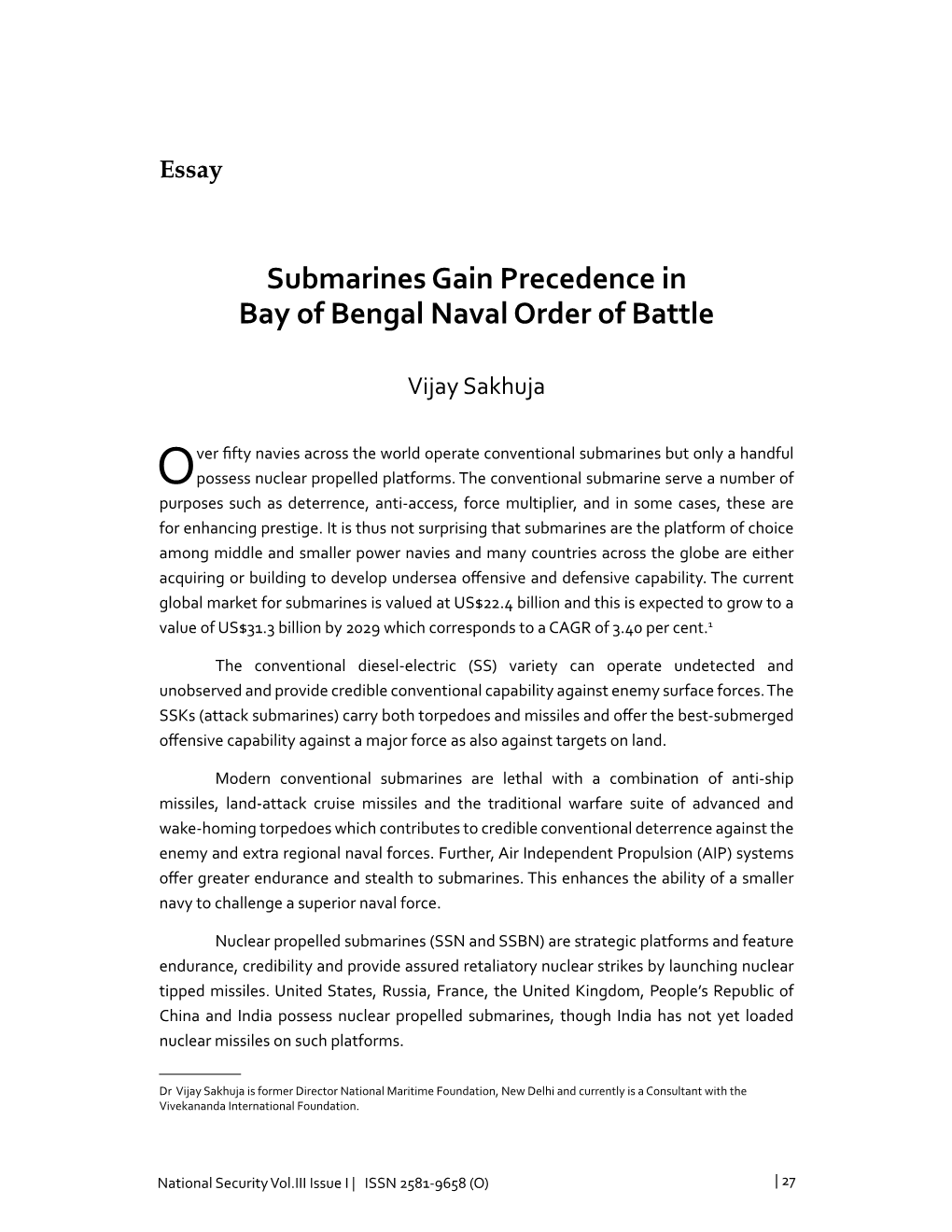 Submarines Gain Precedence in Bay of Bengal Naval Order of Battle