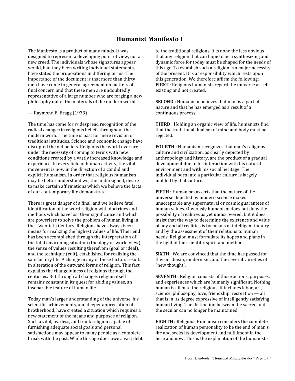 Humanist Manifestos.Doc” Page 1 \ 7 Social Passion