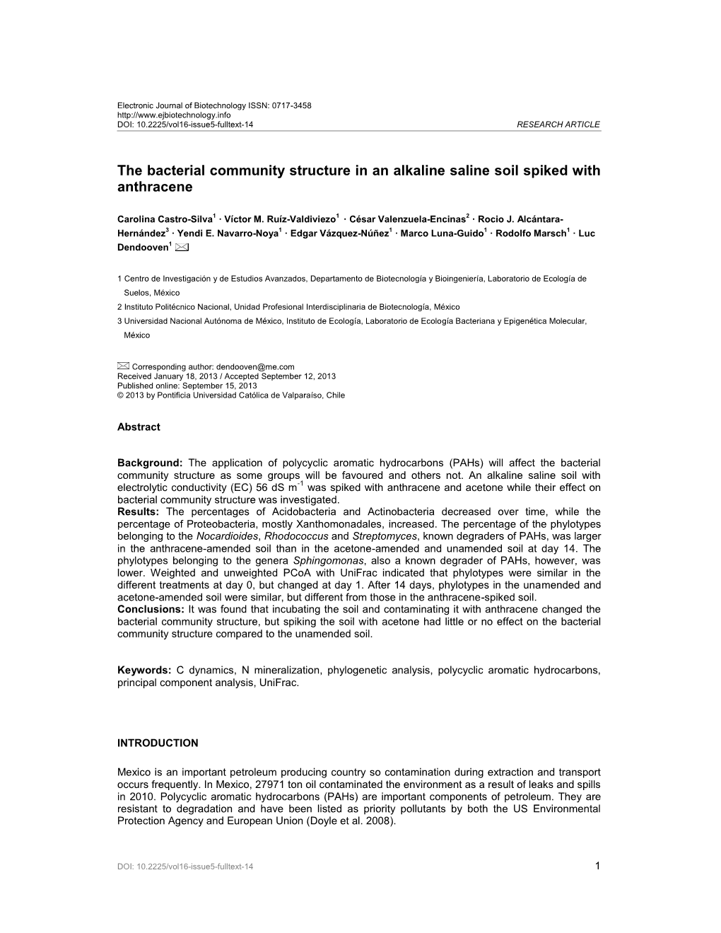 The Bacterial Community Structure in an Alkaline Saline Soil Spiked with Anthracene