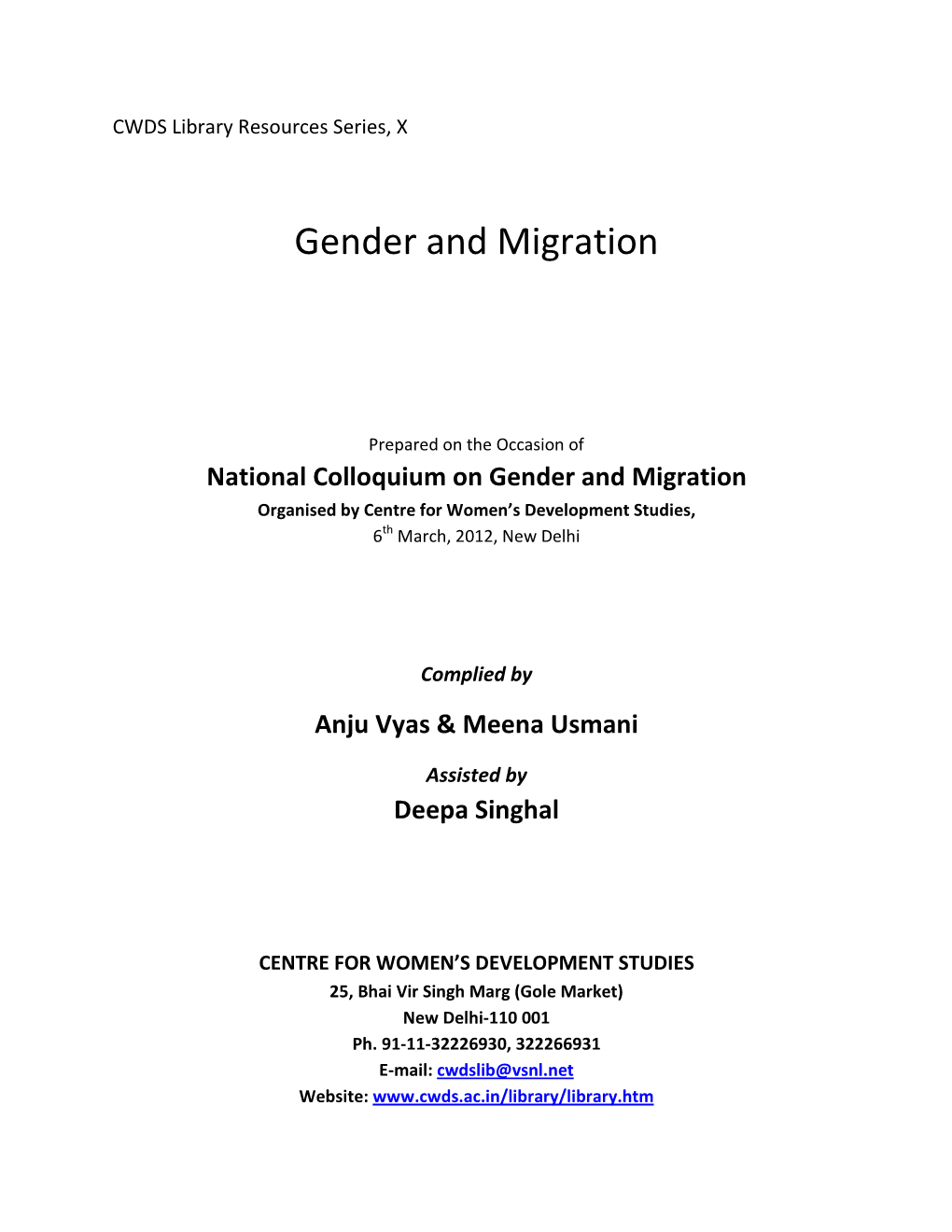 Gender and Migration