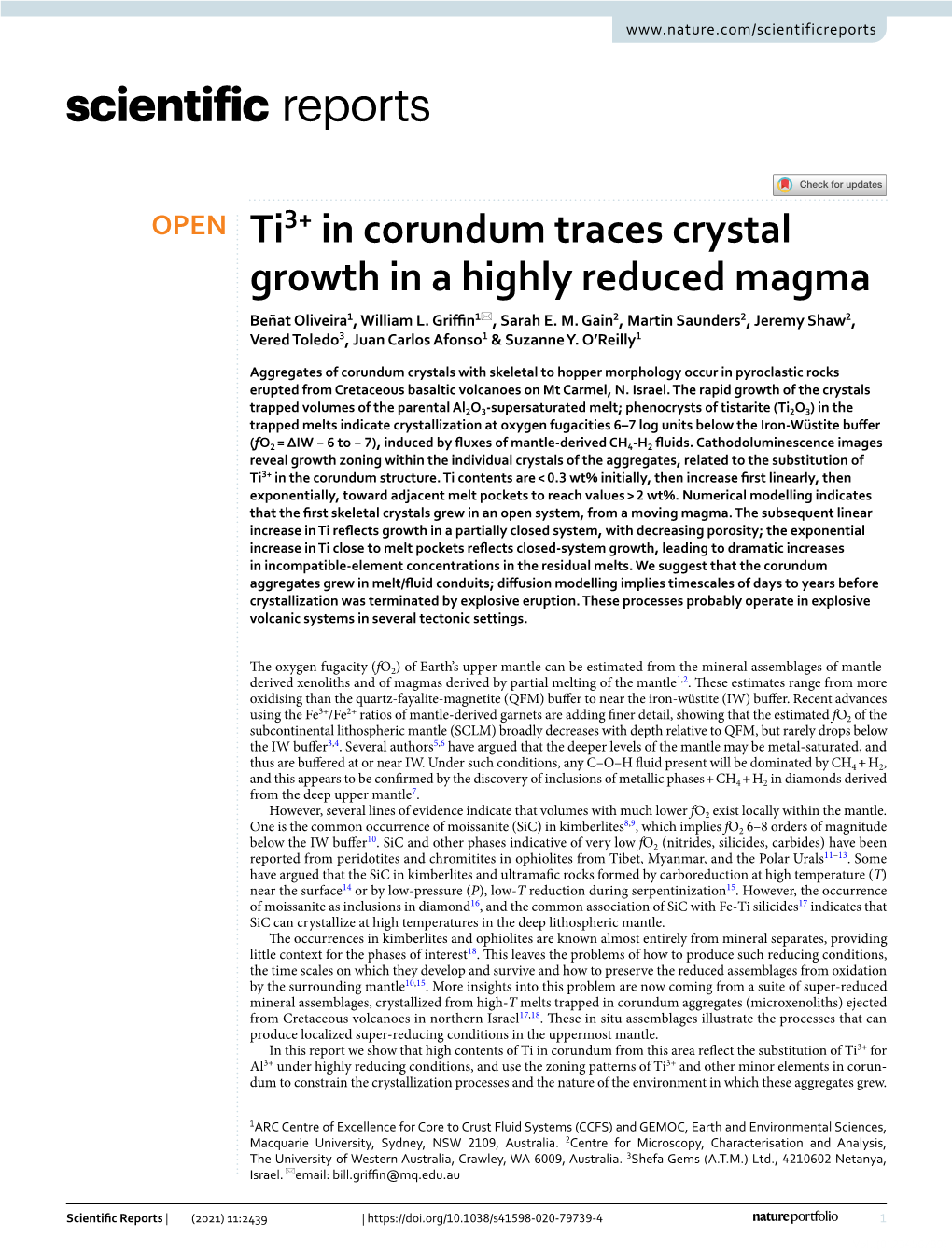 Ti3+ in Corundum Traces Crystal Growth in a Highly Reduced Magma Beñat Oliveira1, William L