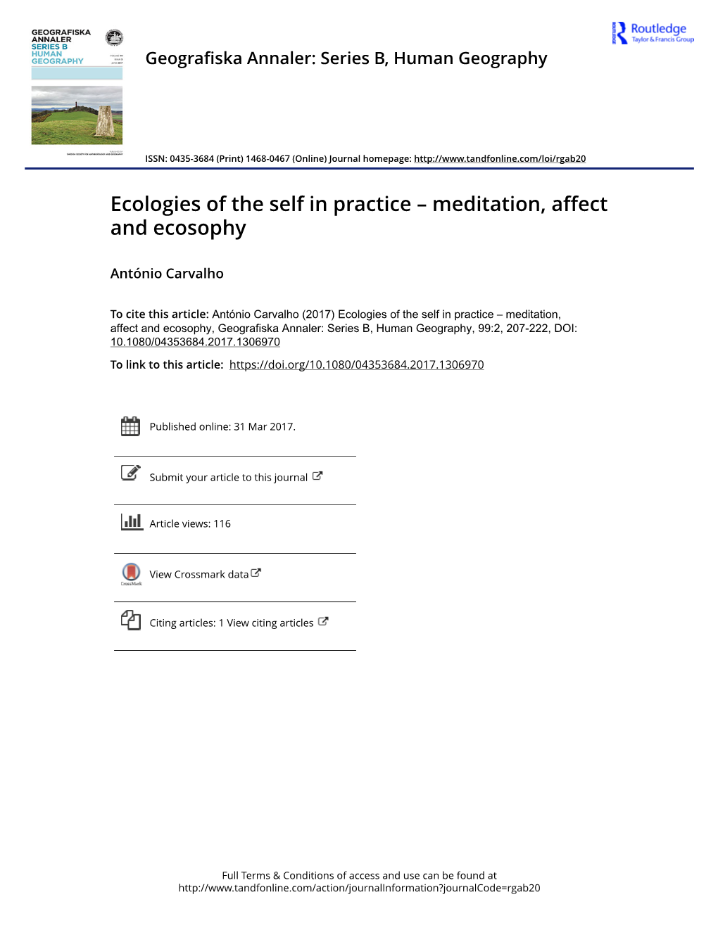 Ecologies of the Self in Practice – Meditation, Affect and Ecosophy