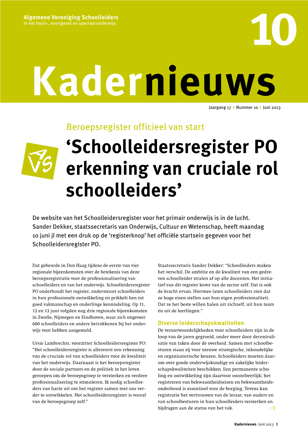'Schoolleidersregister PO Erkenning Van Cruciale Rol Schoolleiders'