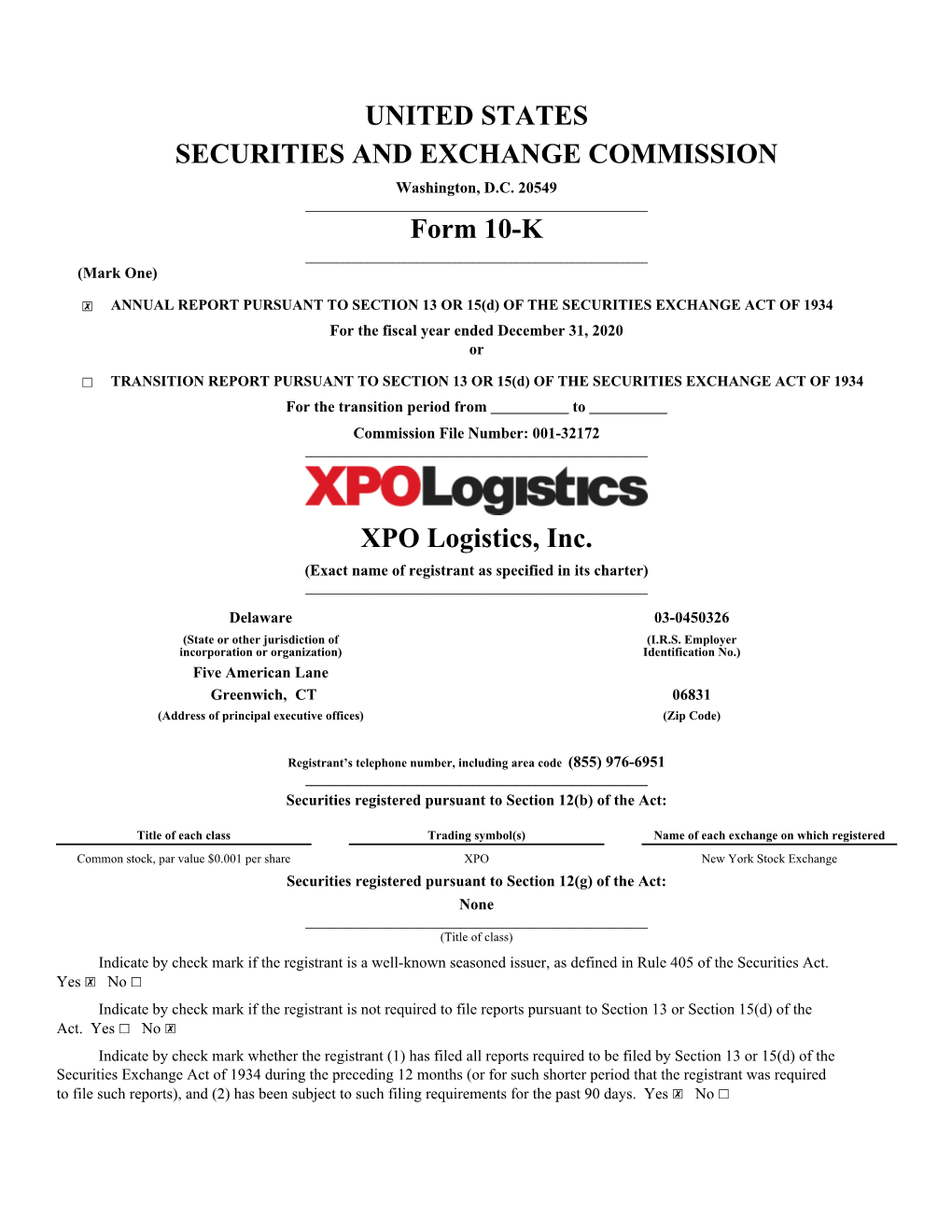 UNITED STATES SECURITIES and EXCHANGE COMMISSION Form 10-K XPO Logistics, Inc