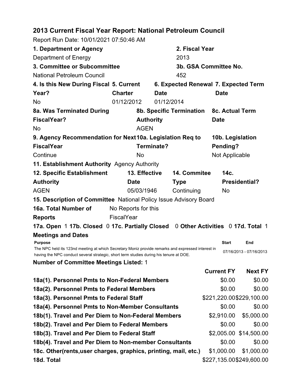 National Petroleum Council Report Run Date: 10/01/2021 07:50:46 AM 1