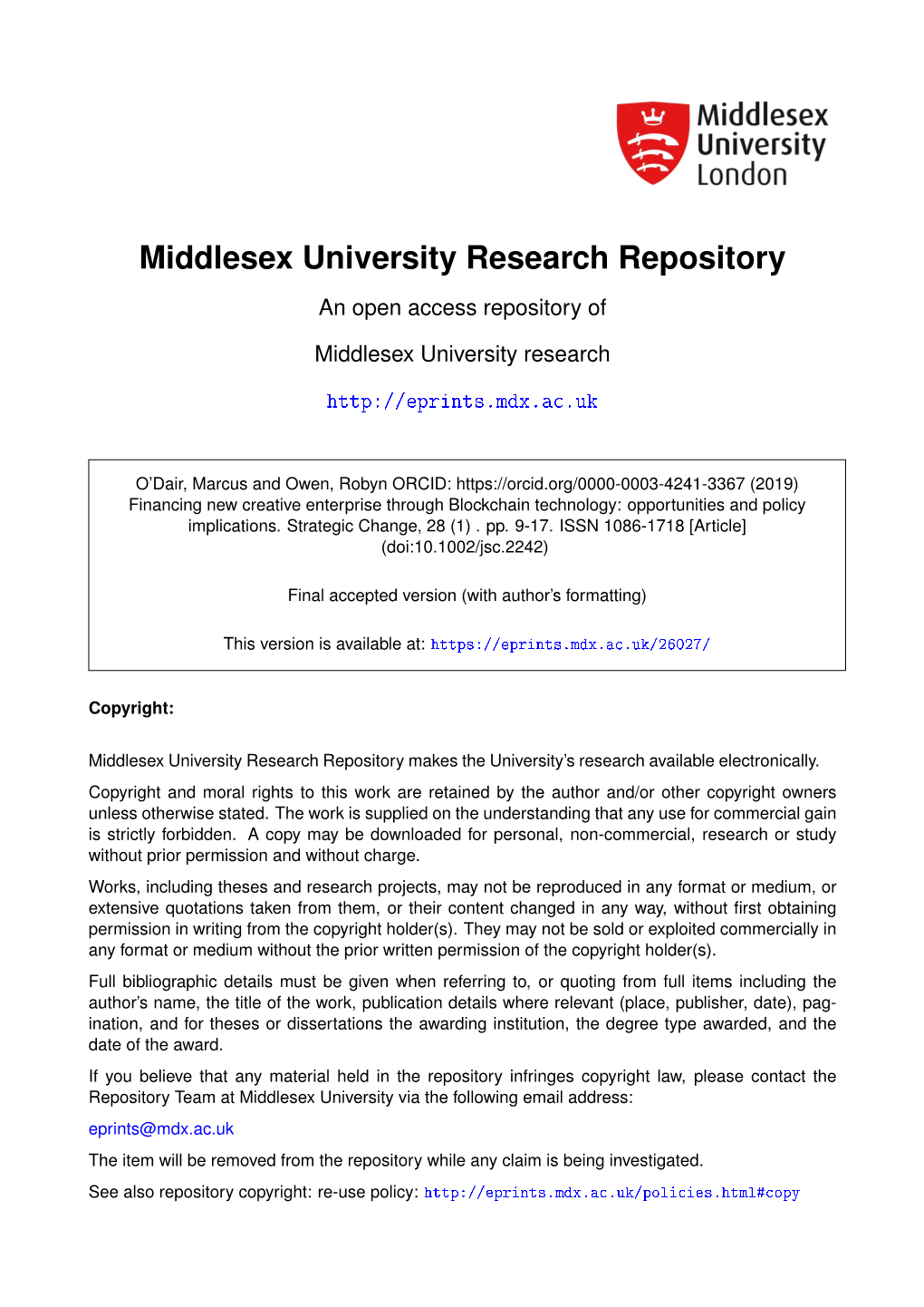 Middlesex University Research Repository an Open Access Repository Of