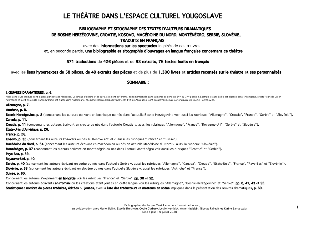 Le Théâtre Dans L'espace Culturel Yougoslave