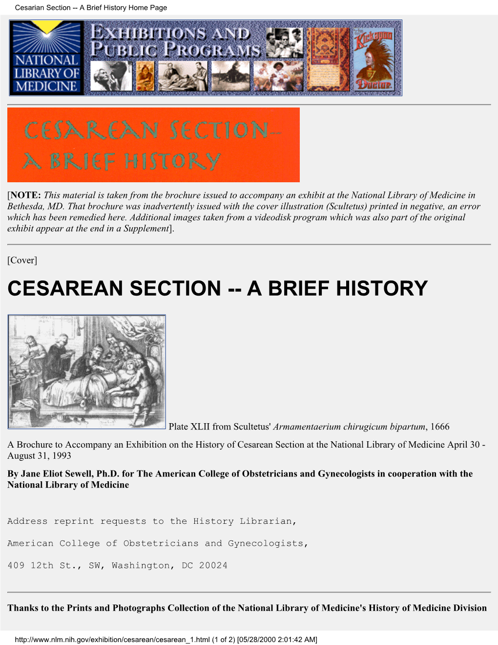 Cesarian Section -- a Brief History Home Page