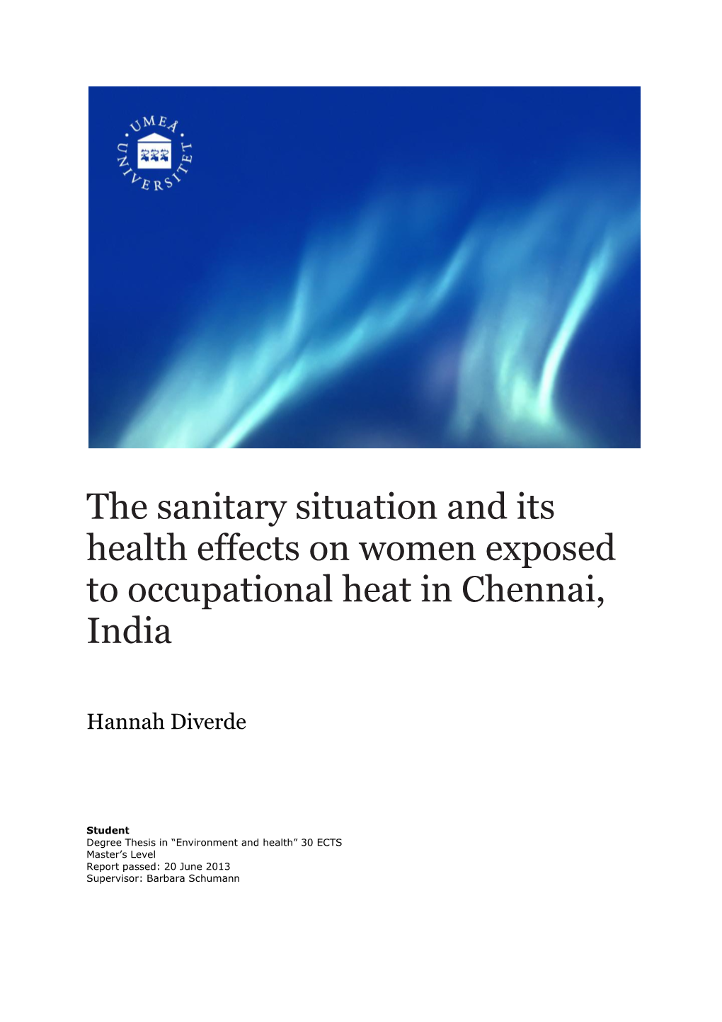 The Sanitary Situation and Its Health Effects on Women Exposed to Occupational Heat in Chennai, India