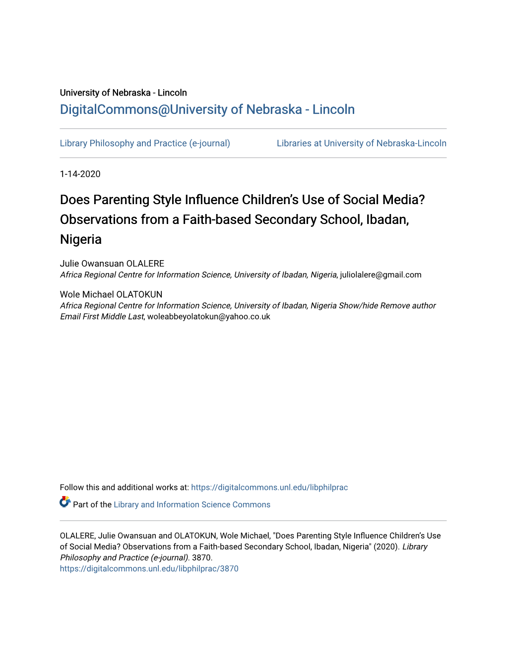 Does Parenting Style Influence Children's Use of Social Media