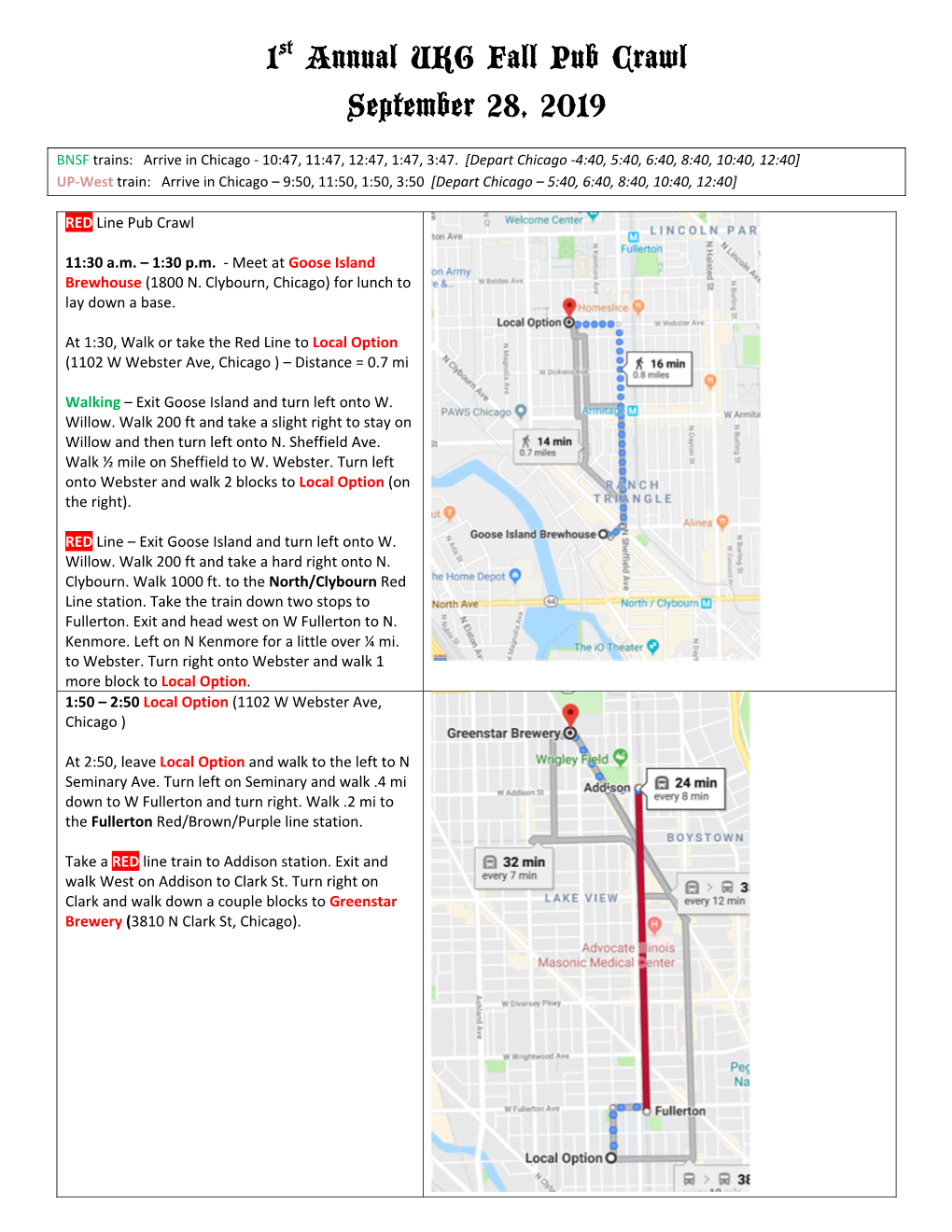 1St Annual UKG Fall Pub Crawl September 28, 2019