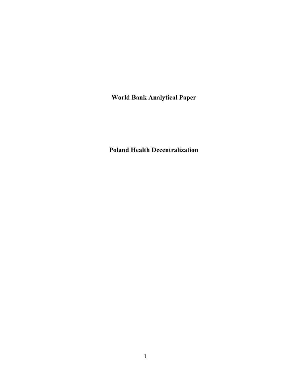 World Bank Analytical Paper