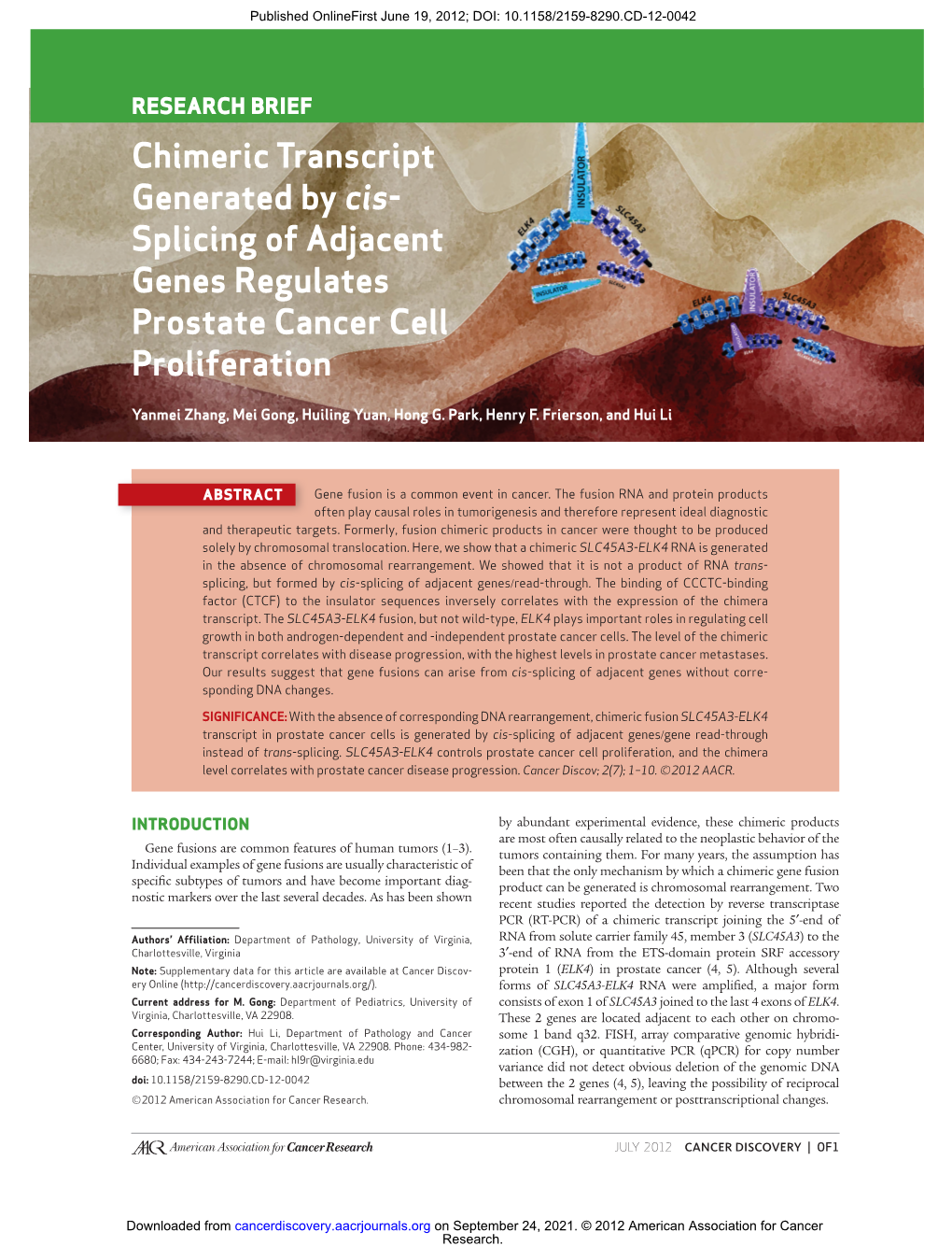 Splicing of Adjacent Genes Regulates Prostate Cancer Cell Proliferation