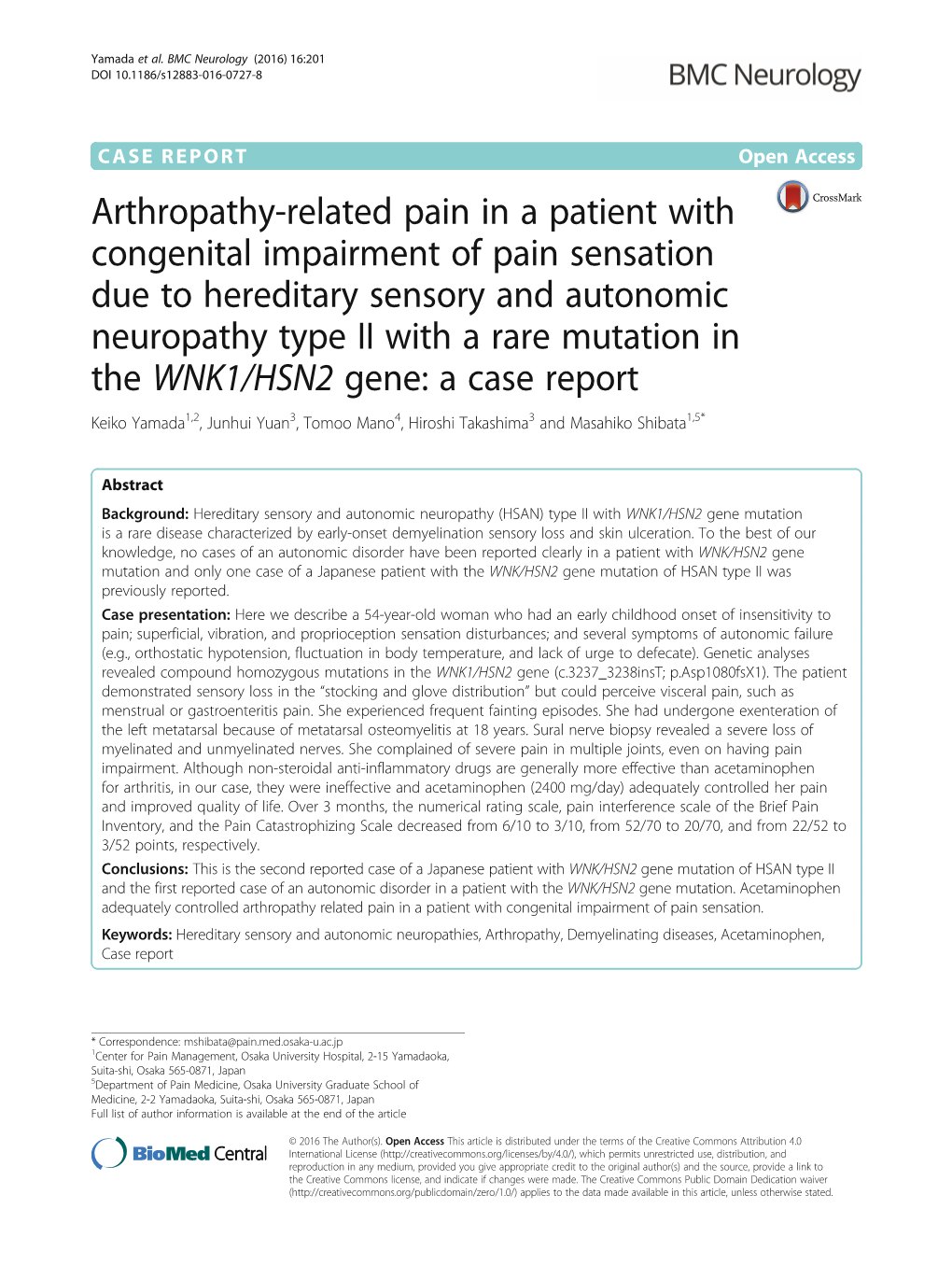 Arthropathy-Related Pain in a Patient with Congenital Impairment of Pain