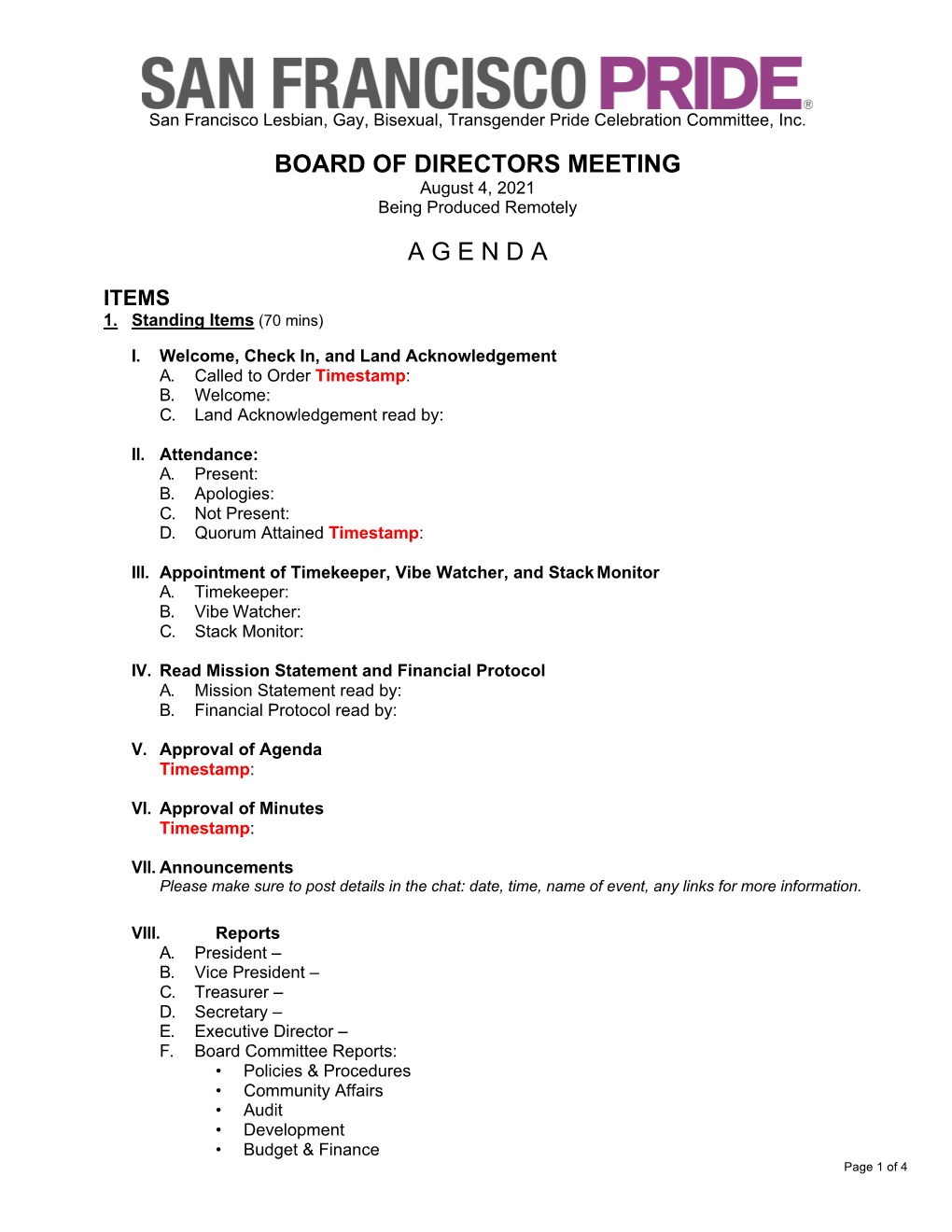 Board of Directors Meeting a G E N