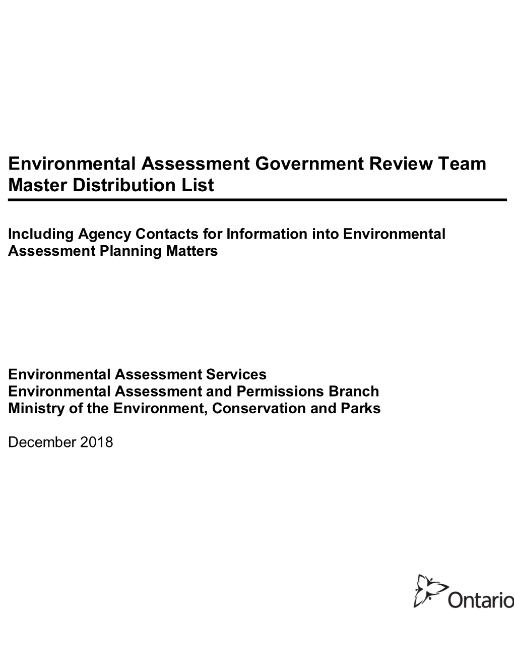 Environmental Assessment Government Review Team Master Distribution List