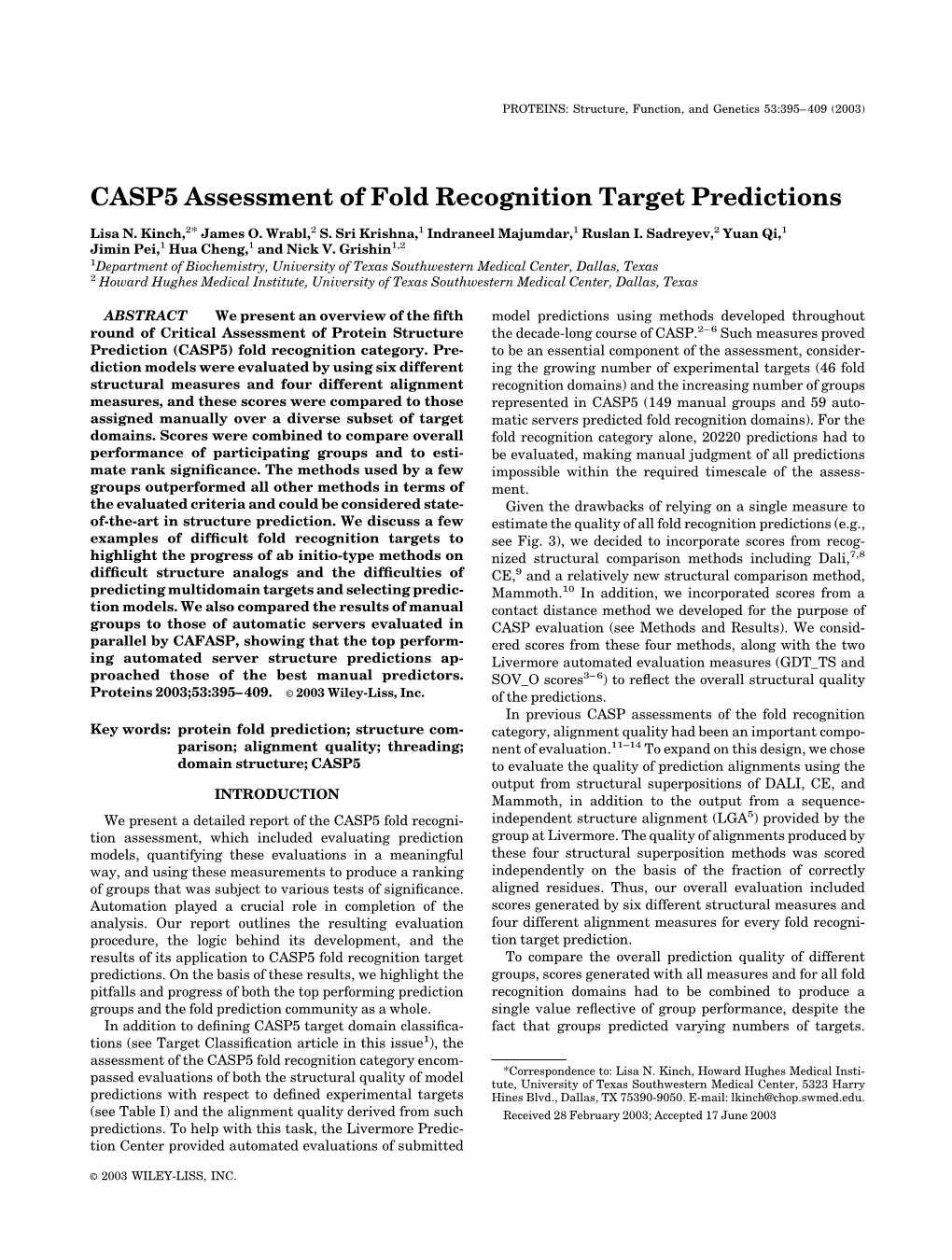 CASP5 Assessment of Fold Recognition Target Predictions