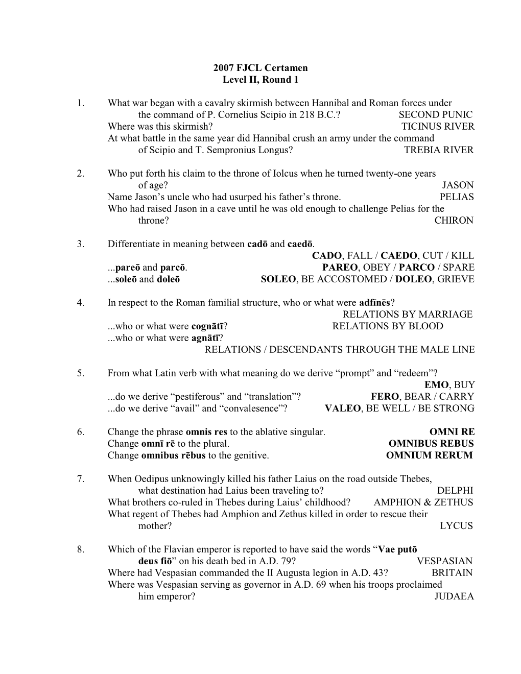 2005 State Latin Forum Certamen