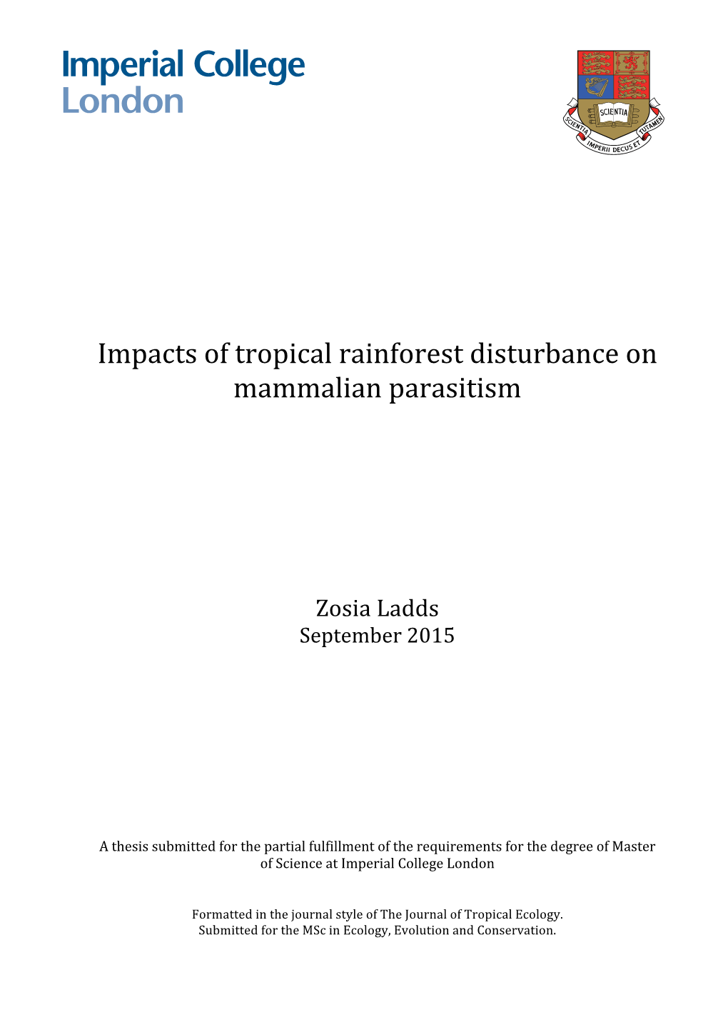 Impacts of Tropical Rainforest Disturbance on Mammalian Parasitism