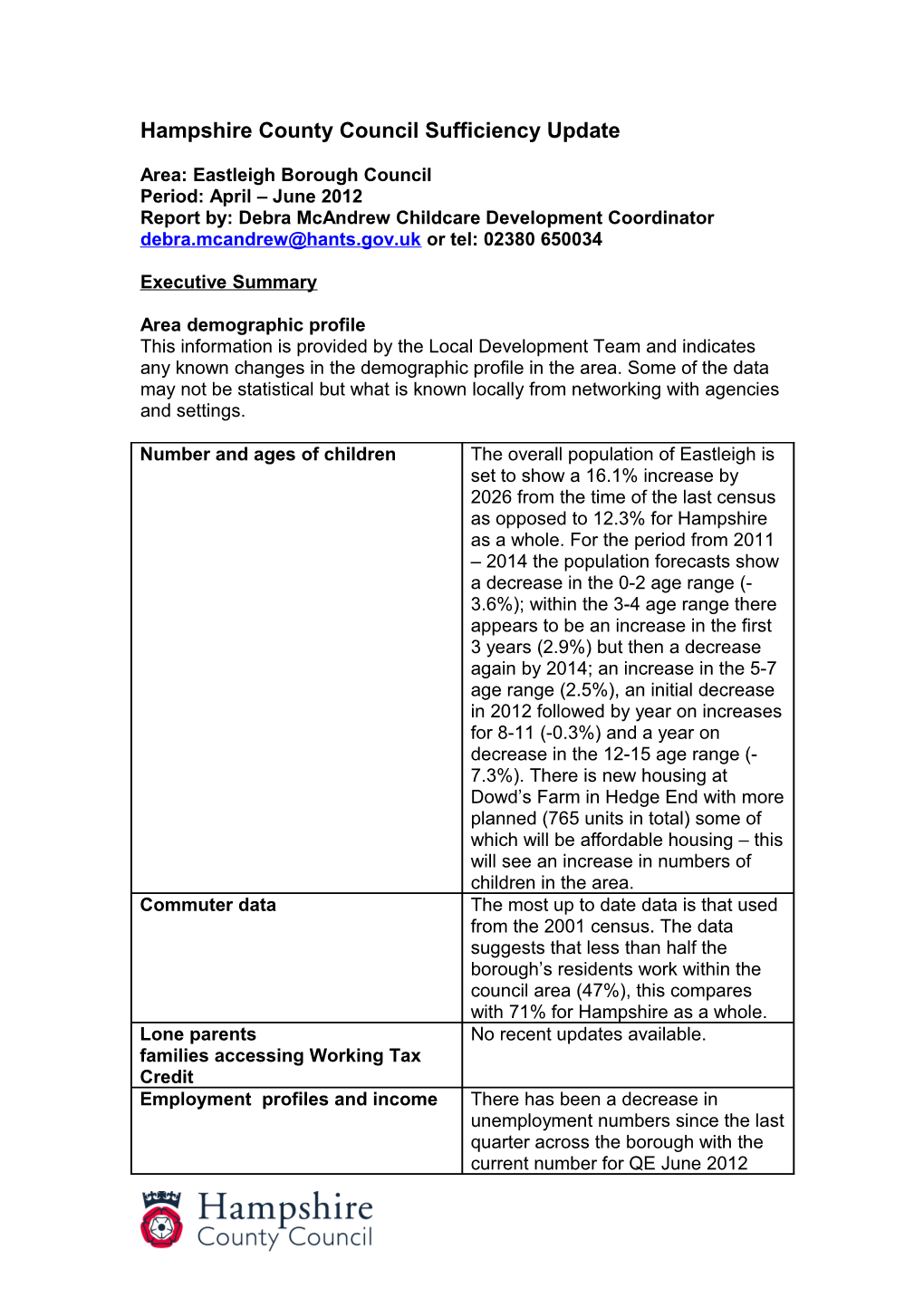 Hampshire County Council Sufficiency Update s6