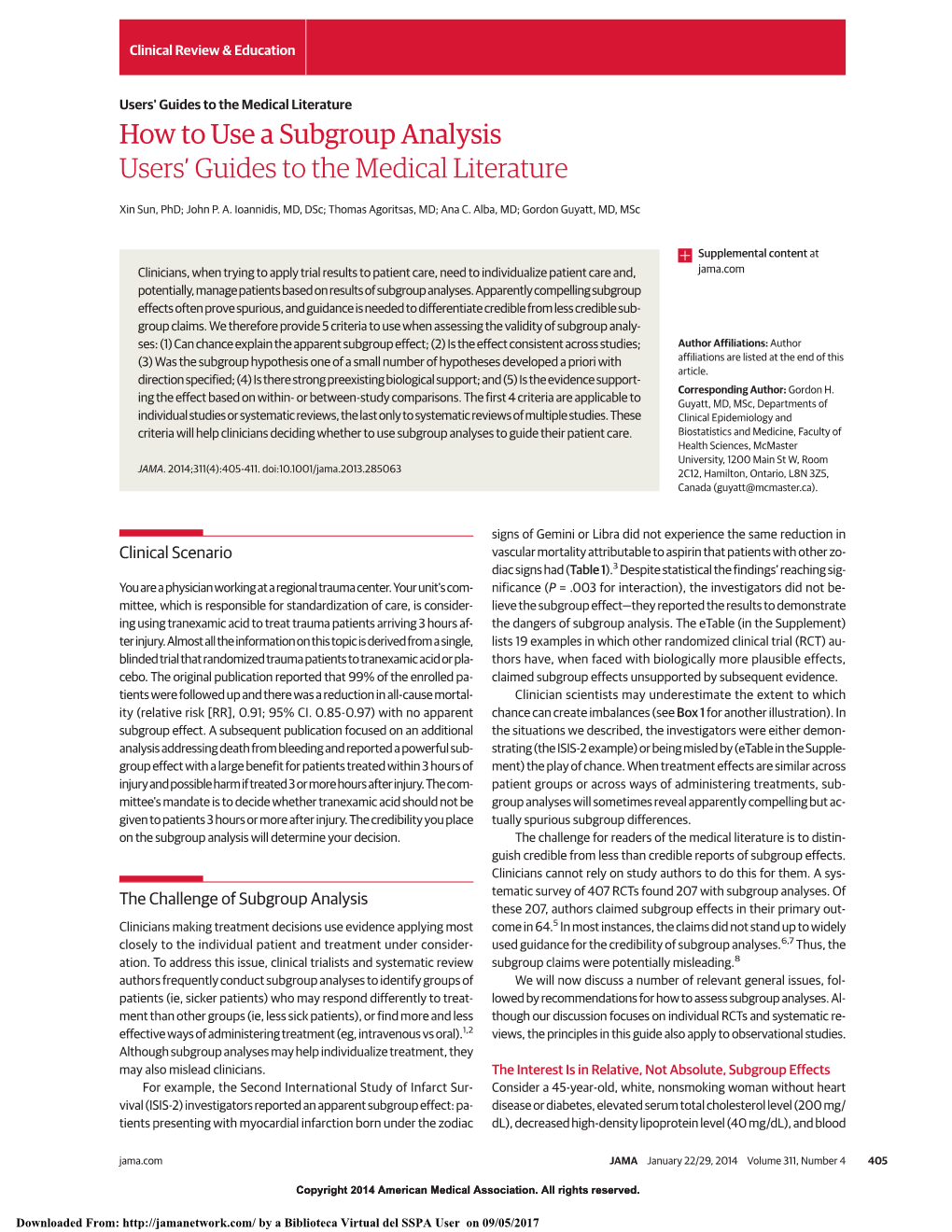 How to Use a Subgroup Analysis Users' Guides to the Medical Literature Clinical Review & Education