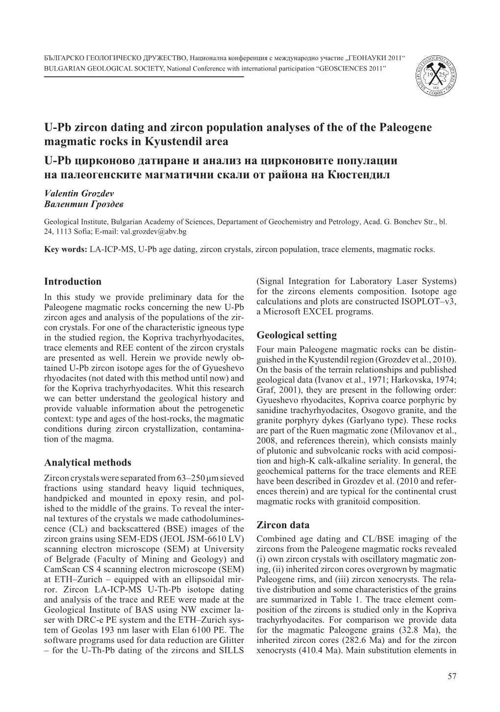 U-Pb Zircon Dating and Zircon Population Analyses of the of The