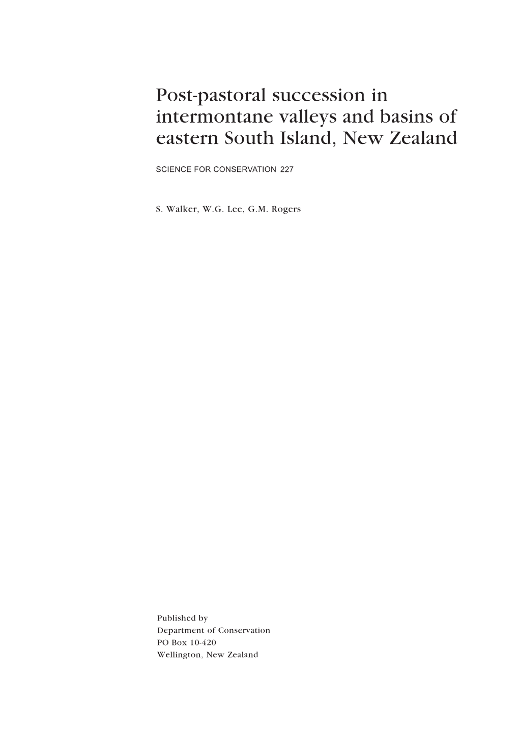 Post-Pastoral Succession in Intermontane Valleys and Basins of Eastern South Island, New Zealand