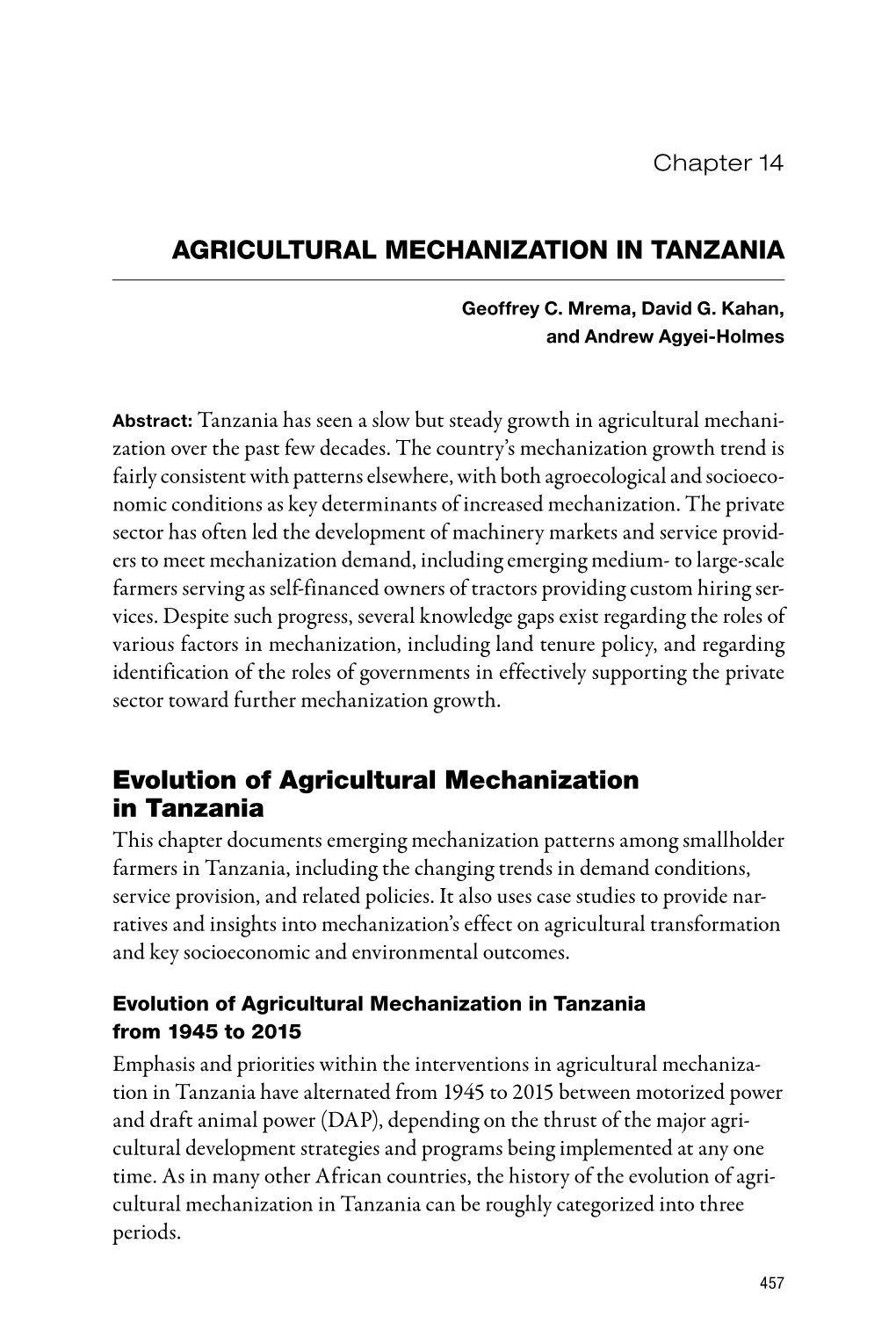 AGRICULTURAL MECHANIZATION in TANZANIA Evolution Of