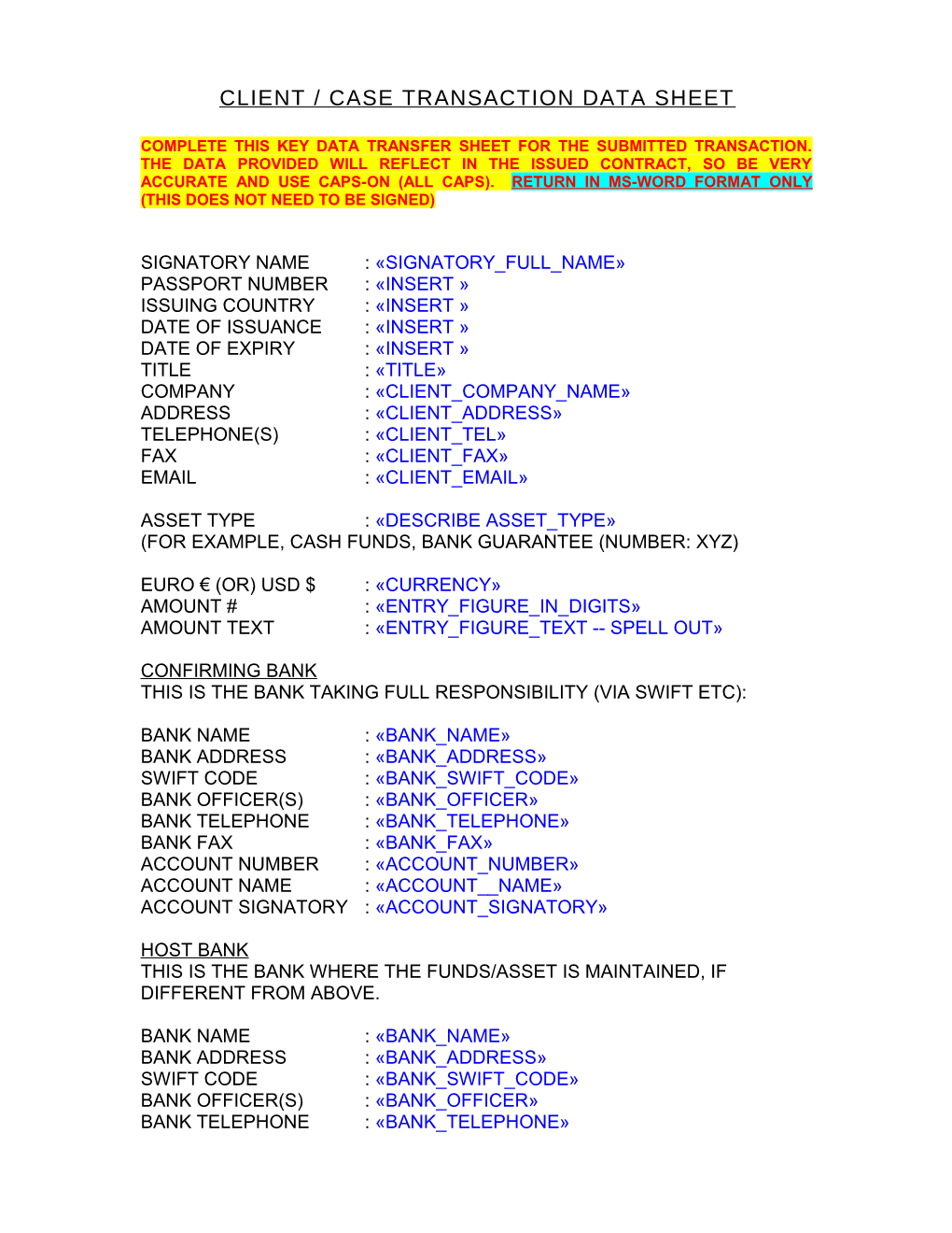 Quick Reference Case File Data