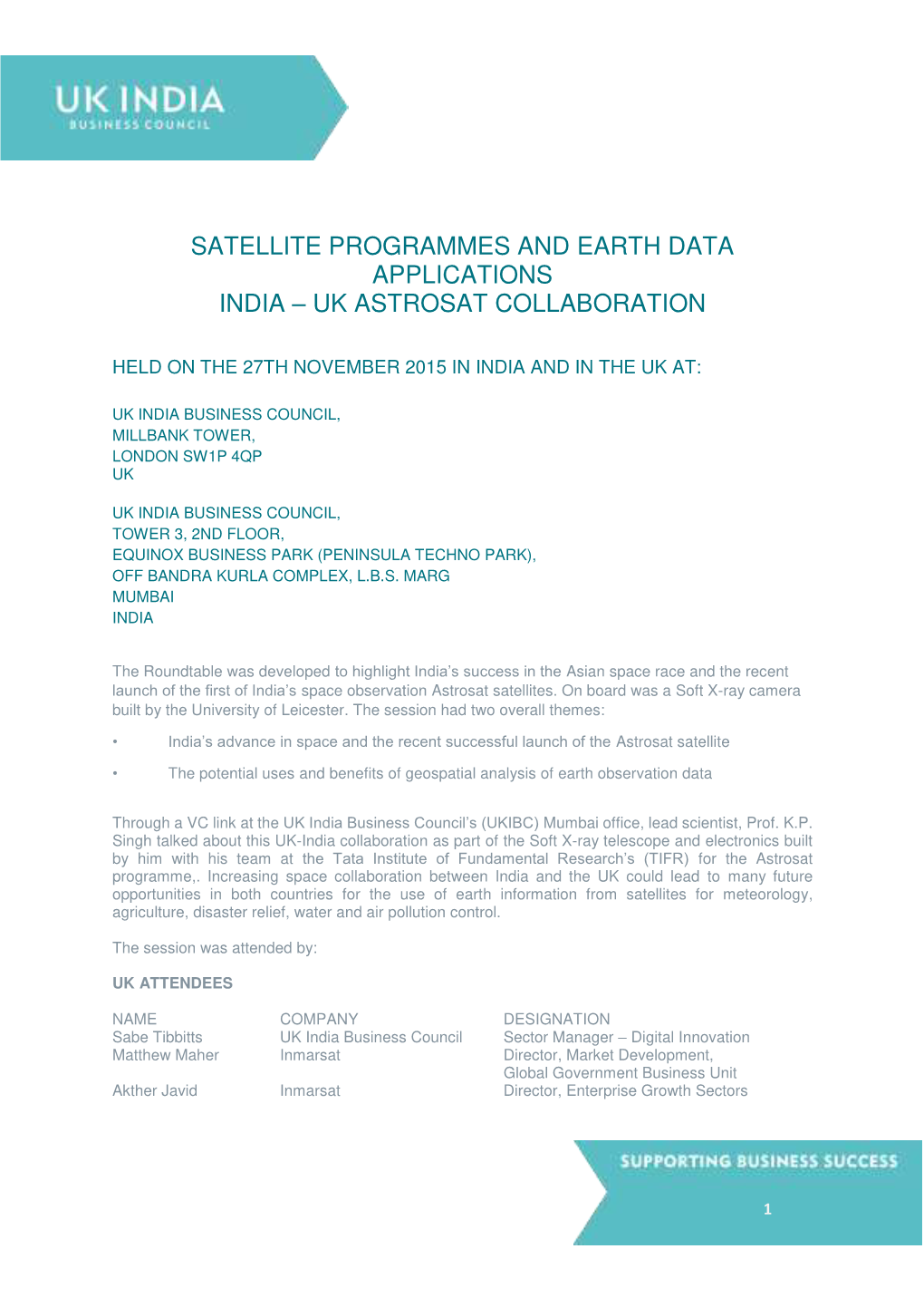 Satellite Programmes and Earth Data Applications India – Uk Astrosat Collaboration