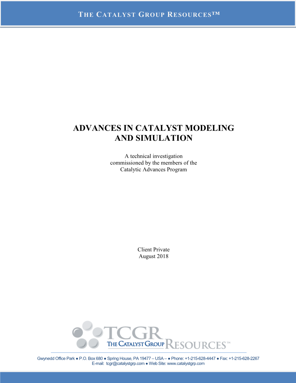 Advances in Catalyst Modeling and Simulation