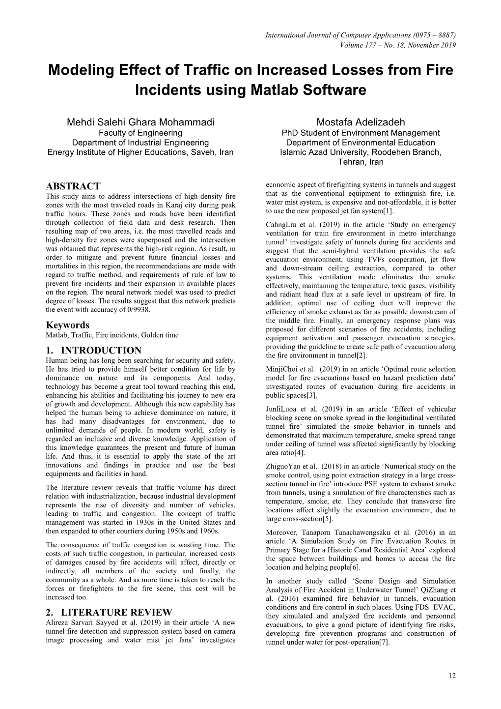 Modeling Effect of Traffic on Increased Losses from Fire Incidents Using Matlab Software