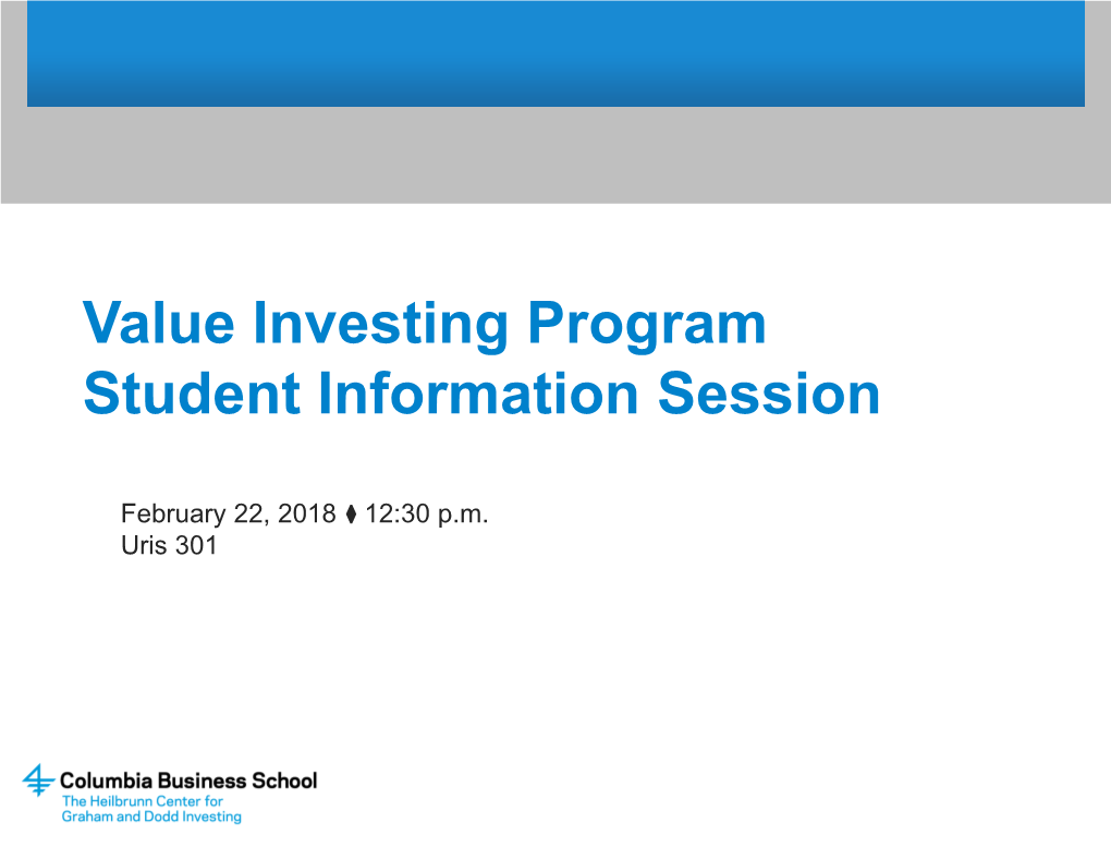 Value Investing Program Student Information Session